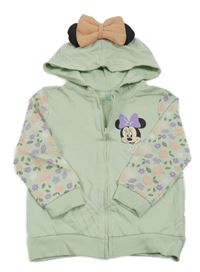 Mintová propínací mikina s Minnie a květy a kapucí Disney