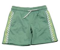 Zeleno-bílé sportovní kraťasy s kostkovanými pruhy 