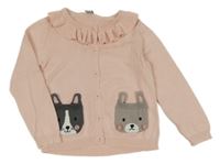 Světlerůžový propínací svetr s králíčky a volánkem Tu