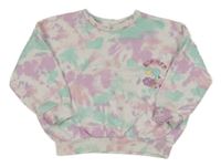 Bílo-růžovo-světlemodrá batikovaná mikina s květy Matalan