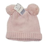 Nové - Světlerůžová žinylková čepice s bambulemi M&S