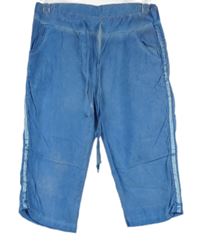 Dámské světlemodré elastické capri kalhoty s pruhy 