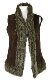 Dámská hnědá semišová vesta s cvočky a kožíškem Papaya 