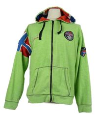 Pánská světlezelená fleecová propínací mikina s nášivkou a kapucí 