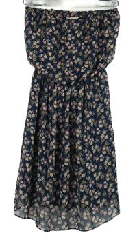 Dámské tmavomodré kytičkované šifonové šaty bez ramínek C&A