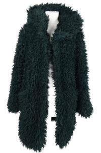 Dámský tmavozelený kožešinový kabát s kapucí Zara 