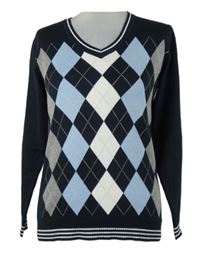 Dámský tmavomodro-šedo-bílý károvaný svetr Cecilia Classics 