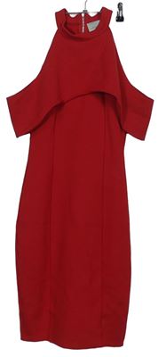 Dámské červené asymetrické šaty s odhalenými rameny 