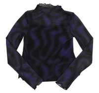 Černo-fialové tylové crop triko se všitým topem H&M