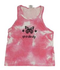 Růžovo-bílý crop top s motýlkem Page one young