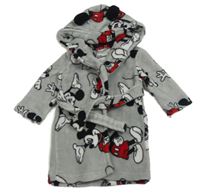 Šedý chlupatý župan s Mickey mousem a kapucí Disney