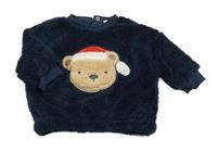 Tmavomodrá chlupatá mikina s medvědem Next