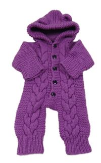 Fialová pletená kombinéza s kapucí 