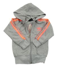 Světlešedo-neonově růžová propínací mikina s logem Adidas a kapucí 