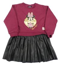 Tmavorůžové teplákové šaty s Minnie a koženkovou sukní Primark