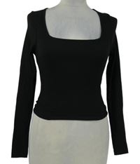 Dámské černé žebrované crop triko s hranatým výstřihem Asos