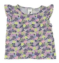 Lila-neonové květované tričko C&A