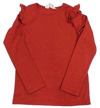 Červené třptivé triko s volánky H&M