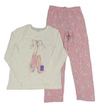 Nové - Bílo-růžové pyžamo s piškoty Primark