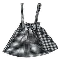 Černo-bílá vzorovaná paper bag sukně s mašlí a kšandami SHEIN