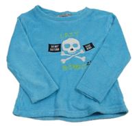 Modré plyšové pyžamové triko s lebkou 