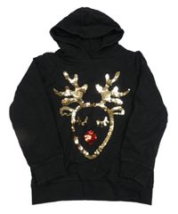 Černá mikina se sobem a kapucí 