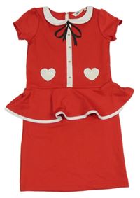 Červeno-bílé šaty se srdíčky a límečkem H&M