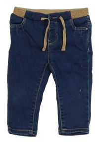 Tmavomodré teplákové skinny rifle s úpletovým pasem 