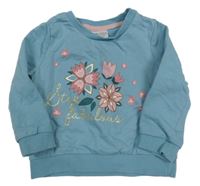 Modrá lehká mikina s kytičkami 