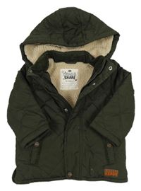 Khaki šusťáková prošívaná zateplená bunda s kapucí F&F