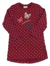 Vínové puntíkaté teplákové šaty s motýly Topolino