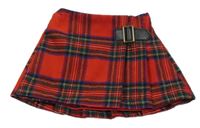 Červeno-barevná kostkovaná skládaná sukně s přezkou Next