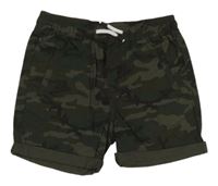 Tmavozeleno-šedé army plátěné kraťasy Denim Co.