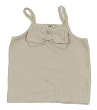 Smetanový žebrovaný crop top s mašlí C&A