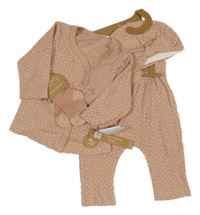 Nové - 4set - Růžové puntíkaté žebrované body + tepláky + čepice + ponožky Tahari