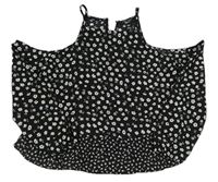 Černá šifonová crop halenka s kytičkami a volnými rameny New Look