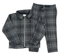2set - Tmavomodro-bílý kostkovaný kabátek + kalhoty River Island