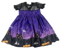 Kostým - Fialovo-černé halloweenské šaty s krajkou 