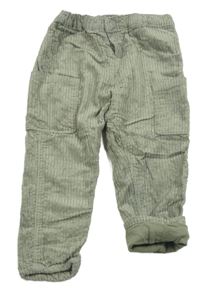 Khaki manšestrové podšité cargo kalhoty H&M