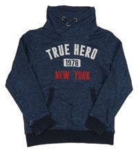 Tmavomodrá melírovaná mikina s nápisem a stojáčkem H&M