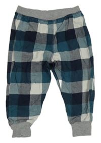 Tmavomodro-zeleno-bílé kostkované plátěné kalhoty Next