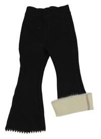 Černé zateplené zvonové teplákové kalhoty 