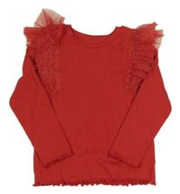 Červené žebrované triko se síťovinou 