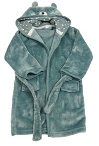 Zelenošedý chlupatý župan s medvídkem a kapucí Topolino