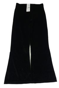 Nové - Černé třpytivé sametové zvonové kalhoty F&F