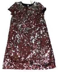 Růžovo-stříbrné flitrové podšité šaty Primark