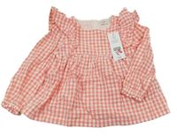 Nové - Růžovo-bílá kostkovaná halenková tunika s volánky F&F