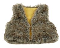 Béžovo-hnědá kožešinová podšitá vesta 