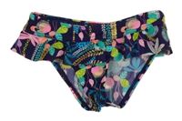 Fialové kytičkované plavkové kalhotky s volánkem 