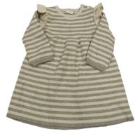 Béžovo-hnědé pruhované žebrované svetrové šaty s volánky F&F